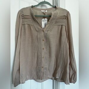 Chic Taupe Blouse with Lace Detailing